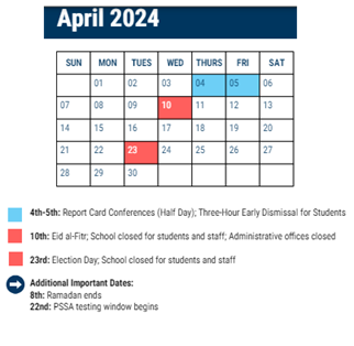 District School Academic Calendar for Wilson Woodrow MS for April 2024
