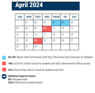 District School Academic Calendar for Blaine James G Sch for April 2024