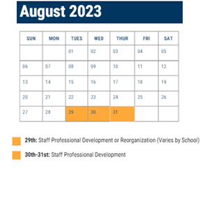 District School Academic Calendar for Washington Grover Jr Sch for August 2023