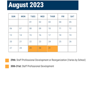 District School Academic Calendar for Miller E S Sch for August 2023