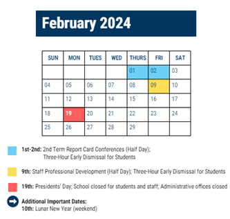 District School Academic Calendar for Mckinley William Sch for February 2024