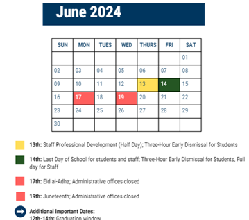 District School Academic Calendar for Bridesburg Sch for June 2024