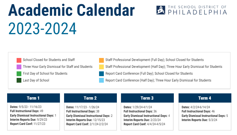 District School Academic Calendar Key for Dick William Sch