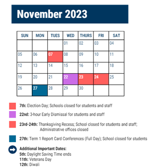 District School Academic Calendar for Dunbar Paul L Sch for November 2023