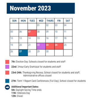 District School Academic Calendar for Reynolds Gen John F Sch for November 2023