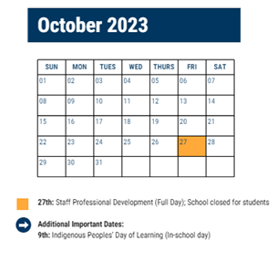 District School Academic Calendar for Wilson Woodrow MS for October 2023