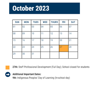 District School Academic Calendar for Brown Joseph H Sch for October 2023