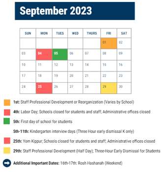 District School Academic Calendar for Miller E S Sch for September 2023