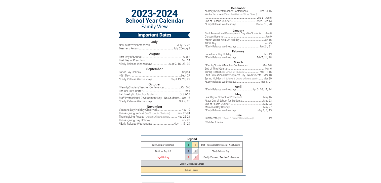 District School Academic Calendar Key for Phoenix Prep Academy