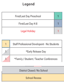 District School Academic Calendar Legend for Phoenix Prep Academy