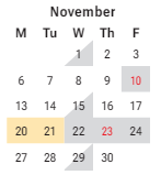 District School Academic Calendar for Phoenix Prep Academy for November 2023