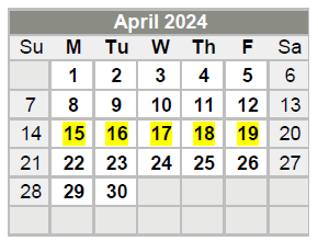 District School Academic Calendar for Feds Creek Elementary School for April 2024