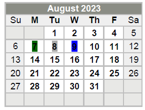 District School Academic Calendar for Feds Creek Elementary School for August 2023