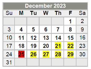 District School Academic Calendar for Feds Creek Elementary School for December 2023