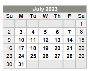 District School Academic Calendar for Feds Creek Elementary School for July 2023