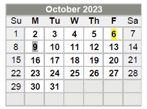 District School Academic Calendar for Feds Creek Elementary School for October 2023
