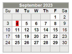 District School Academic Calendar for Feds Creek Elementary School for September 2023