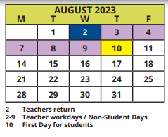 District School Academic Calendar for Tyrone Middle School for August 2023