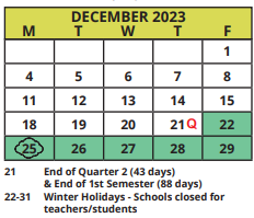 District School Academic Calendar for Lakeview Fundamental Elementary for December 2023
