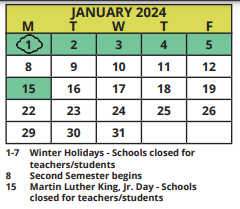 District School Academic Calendar for Athenian Academy for January 2024