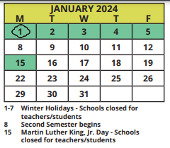 District School Academic Calendar for Meadowlawn Middle School for January 2024