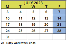 District School Academic Calendar for Southside Fundamental Middle for July 2023