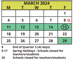 District School Academic Calendar for San Jose Elementary School for March 2024