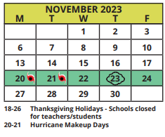 District School Academic Calendar for Cypress Woods Elementary School for November 2023