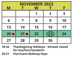 District School Academic Calendar for Lakeview Fundamental Elementary for November 2023