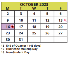District School Academic Calendar for Ewes-eckerd Intensive Halfway for October 2023
