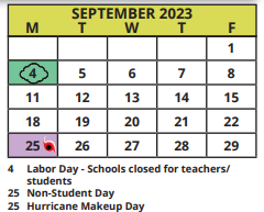 District School Academic Calendar for Ptec - St Petersburg for September 2023
