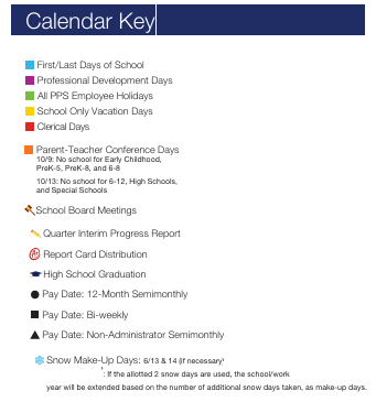 District School Academic Calendar Legend for Frick Intl Studies Academy