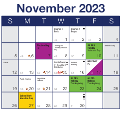 District School Academic Calendar for South Brook Middle School for November 2023