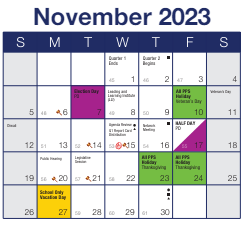 District School Academic Calendar for Frick Intl Studies Academy for November 2023