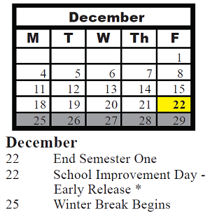District School Academic Calendar for Grand Prairie Elementary for December 2023