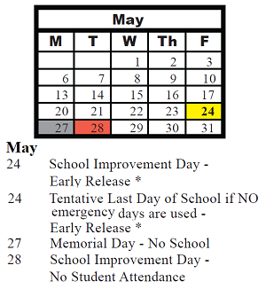 District School Academic Calendar for Grand Prairie Elementary for May 2024