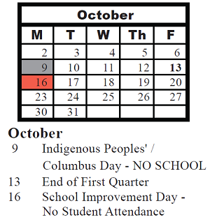 District School Academic Calendar for Grand Prairie Elementary for October 2023