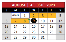 District School Academic Calendar for Barron Early Childhood School for August 2023