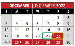 District School Academic Calendar for Clark High School for December 2023