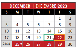 District School Academic Calendar for Haggard Middle for December 2023