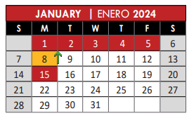 District School Academic Calendar for Head Start for January 2024
