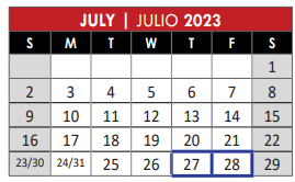 District School Academic Calendar for Secondary Special Program Center for July 2023