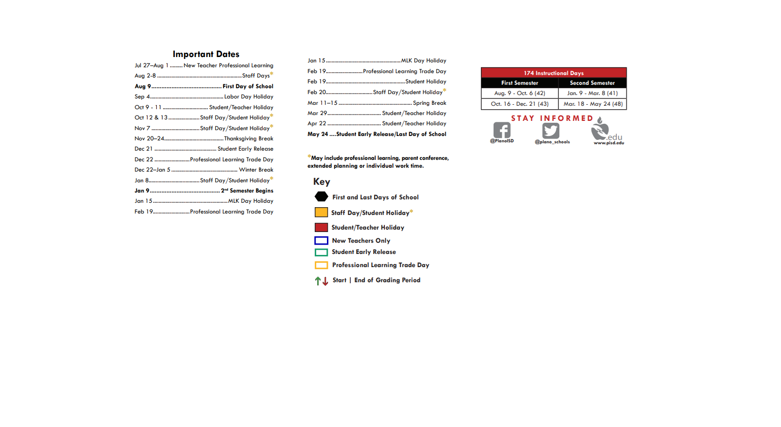District School Academic Calendar Key for David Mccall Elementary