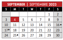 District School Academic Calendar for Itinerant Sp Ed for September 2023