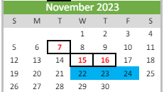 District School Academic Calendar for Hulsing Elementary School for November 2023