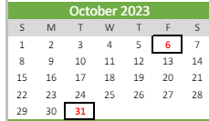 District School Academic Calendar for Hulsing Elementary School for October 2023