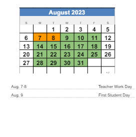 District School Academic Calendar for Riverside Intermediate for August 2023
