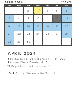 District School Academic Calendar for South Elementary for April 2024