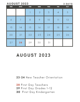 District School Academic Calendar for South Elementary for August 2023