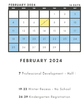 District School Academic Calendar for South Elementary for February 2024